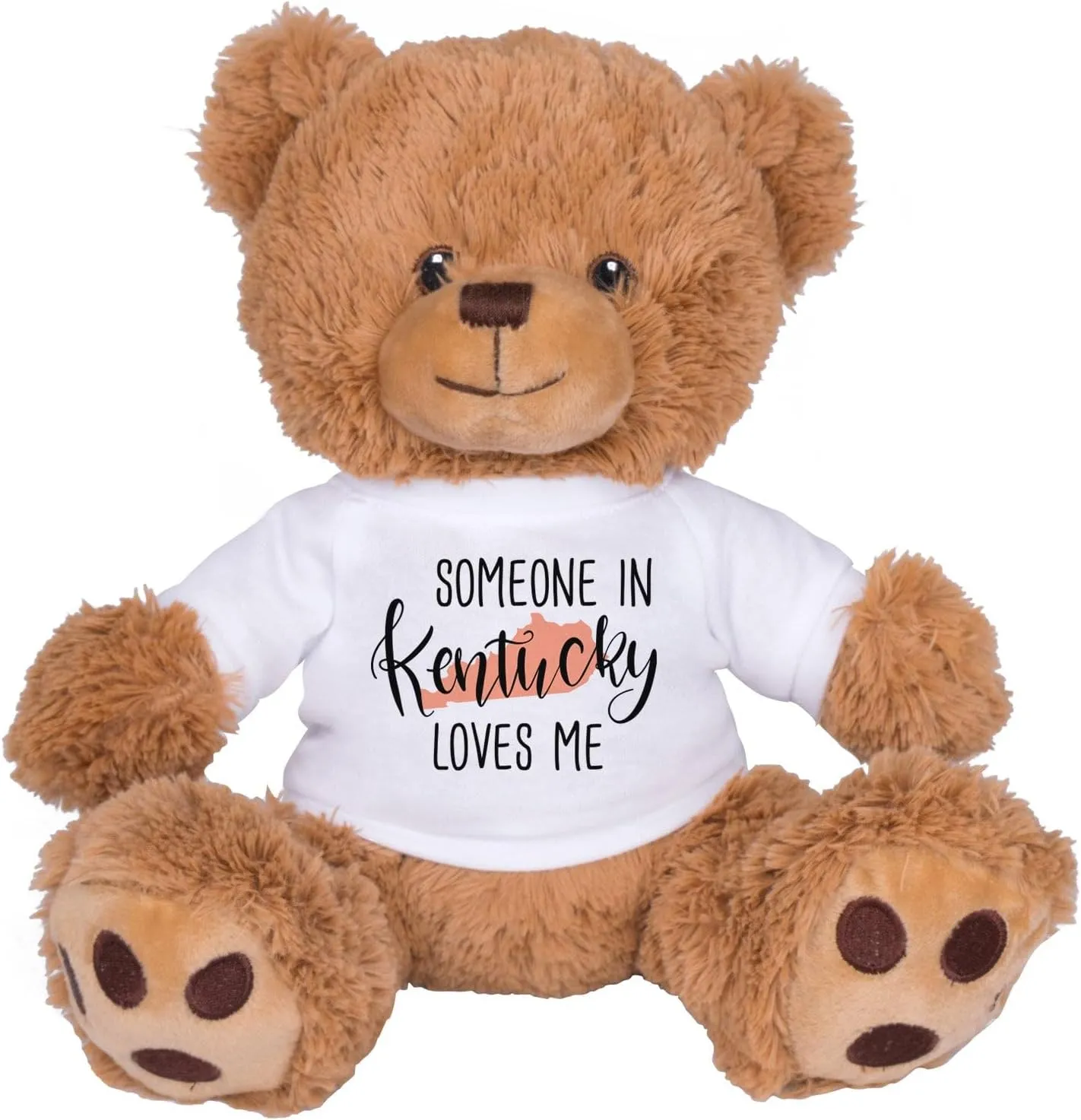 TeesAndTankYou Someone in Kentucky Loves Me Bear: 8 Inch Brown Teddy Bear Stuffed Animal with White Shirt