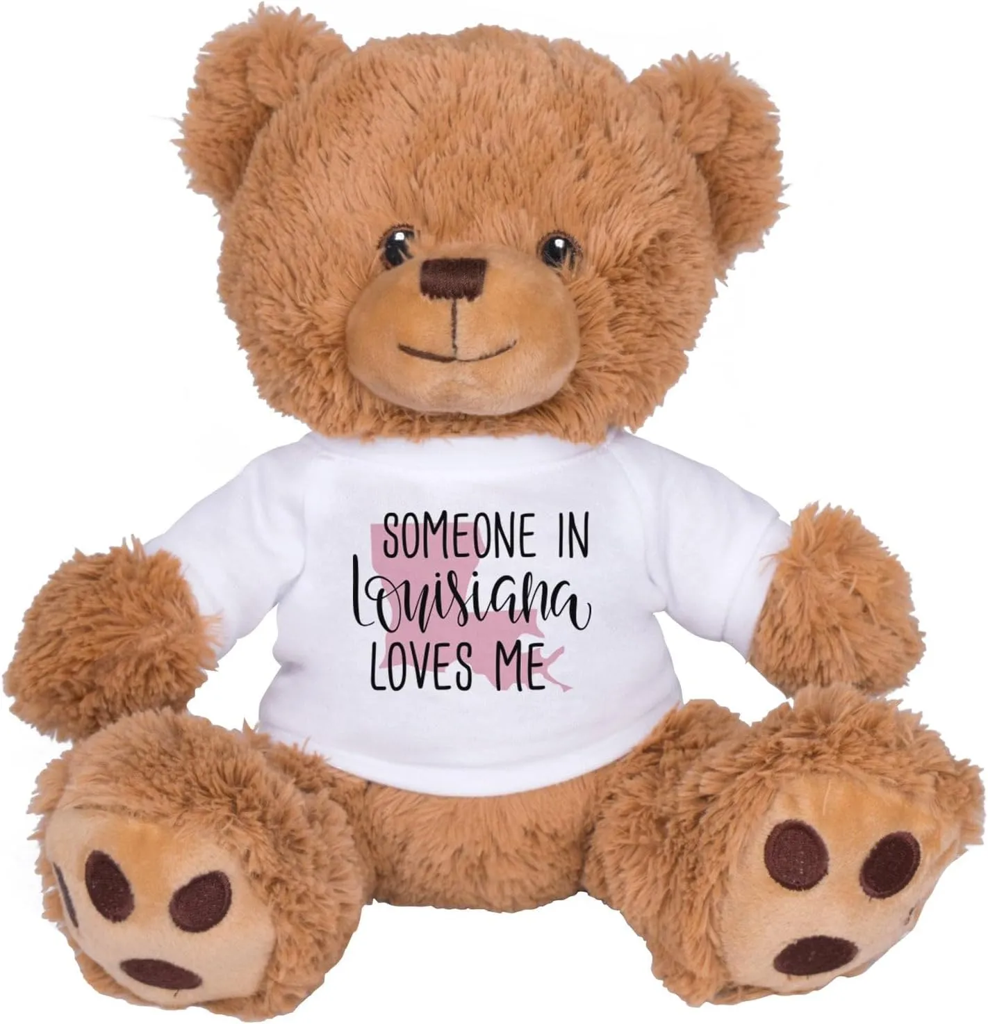 TeesAndTankYou Someone in Louisiana Loves Me Bear: 8 Inch Brown Teddy Bear Stuffed Animal with White Shirt