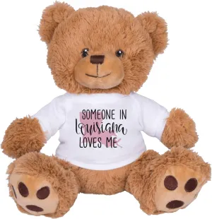 TeesAndTankYou Someone in Louisiana Loves Me Bear: 8 Inch Brown Teddy Bear Stuffed Animal with White Shirt
