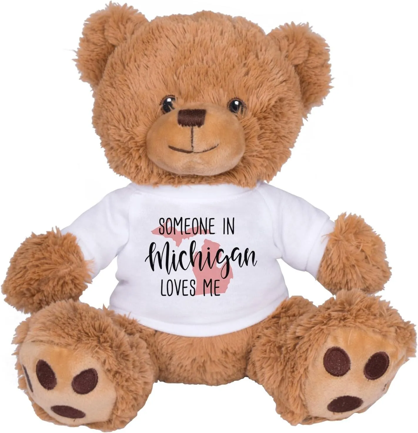 TeesAndTankYou Someone in Michigan Loves Me Bear: 8 Inch Brown Teddy Bear Stuffed Animal with White Shirt