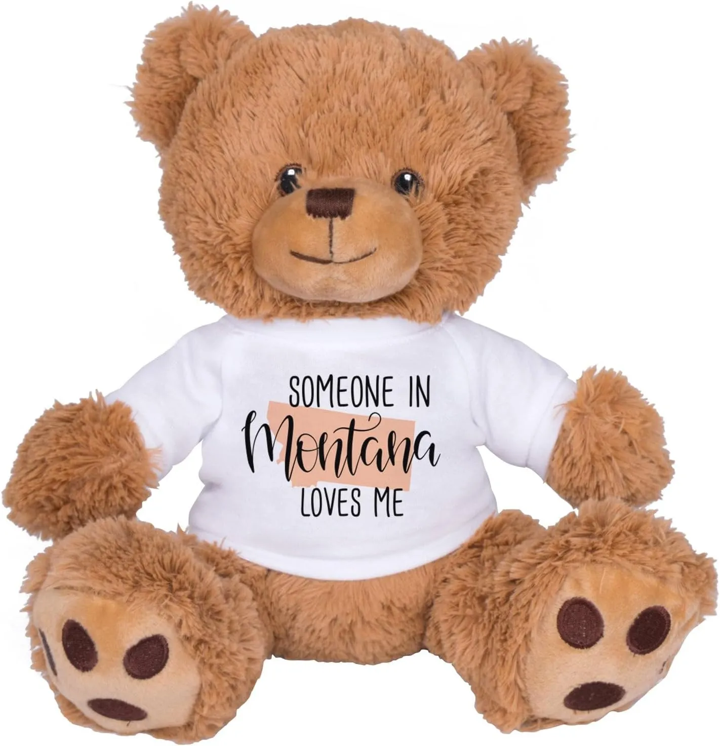 TeesAndTankYou Someone in Montana Loves Me Bear: 8 Inch Brown Teddy Bear Stuffed Animal with White Shirt