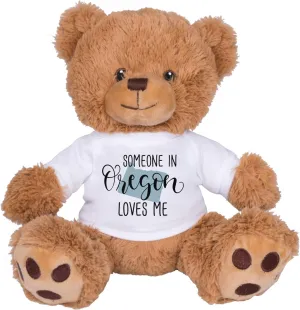 TeesAndTankYou Someone in Oregon Loves Me Bear: 8 Inch Brown Teddy Bear Stuffed Animal with White Shirt