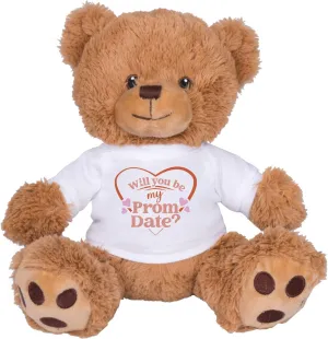 TeesAndTankYou Will You Be My Prom Date Bear: 8 Inch Brown Teddy Bear Stuffed Animal with White Shirt