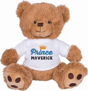 TeesAndTankYou Prince Maverick Bear: 8 Inch Brown Teddy Bear Stuffed Animal with White Shirt