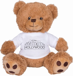 TeesAndTankYou Skyline Hollywood California Bear: 8 Inch Brown Teddy Bear Stuffed Animal with White Shirt