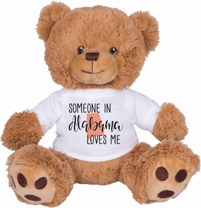 TeesAndTankYou Someone in Alabama Loves Me Bear: 8 Inch Brown Teddy Bear Stuffed Animal with White Shirt
