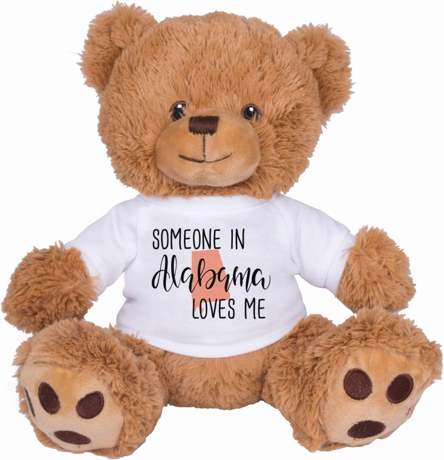 TeesAndTankYou Someone in Alabama Loves Me Bear: 8 Inch Brown Teddy Bear Stuffed Animal with White Shirt