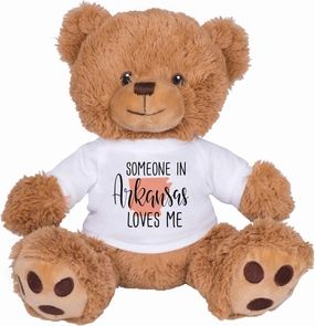 TeesAndTankYou Someone in Arkansas Loves Me Bear: 8 Inch Brown Teddy Bear Stuffed Animal with White Shirt