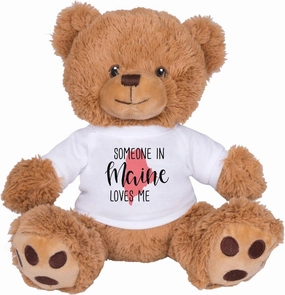 TeesAndTankYou Someone in Maine Loves Me Bear: 8 Inch Brown Teddy Bear Stuffed Animal with White Shirt