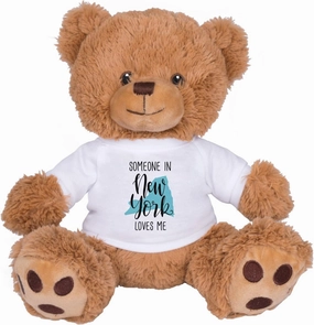 TeesAndTankYou Someone in New York Loves Me Bear: 8 Inch Brown Teddy Bear Stuffed Animal with White Shirt