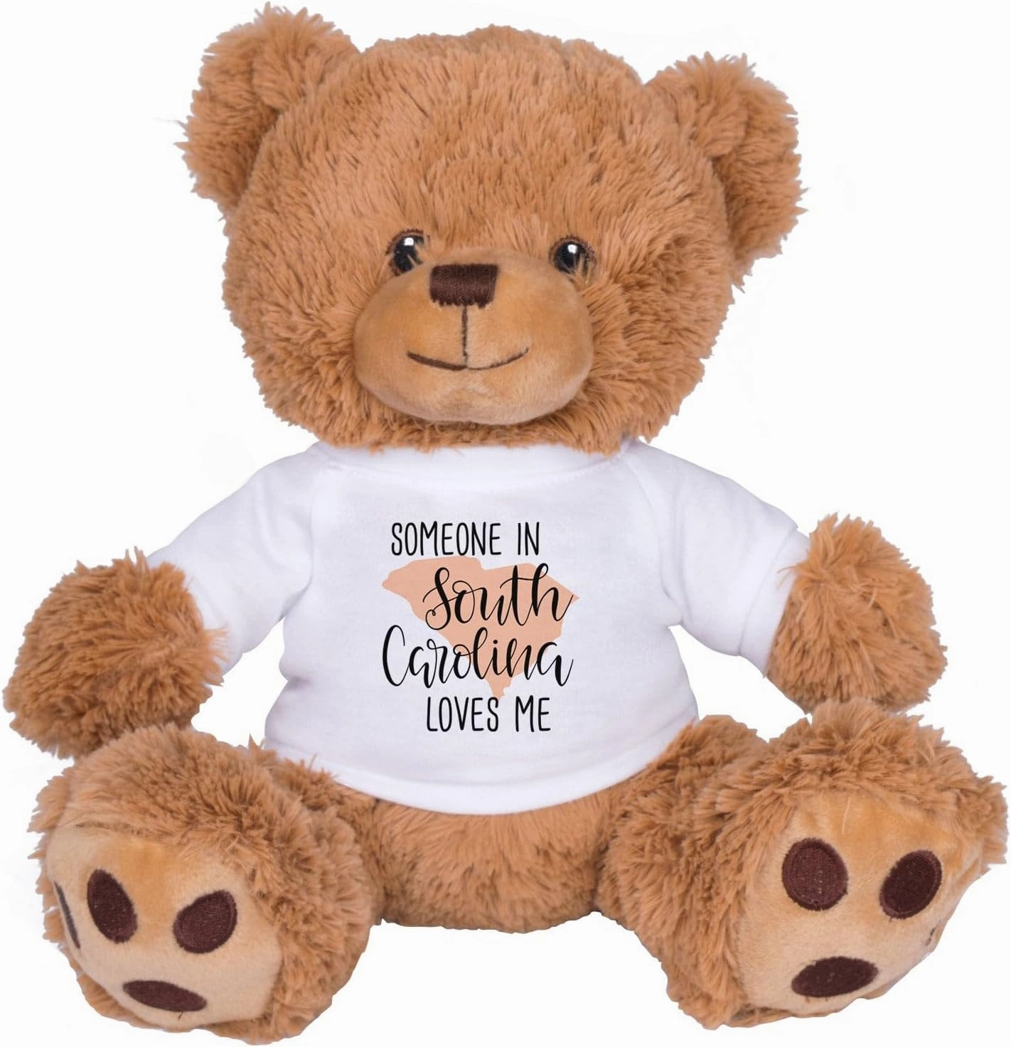 TeesAndTankYou Someone in South Carolina Loves Me Bear: 8 Inch Brown Teddy Bear Stuffed Animal with White Shirt