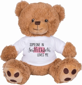 TeesAndTankYou Someone in South Dakota Loves Me Bear: 8 Inch Brown Teddy Bear Stuffed Animal with White Shirt