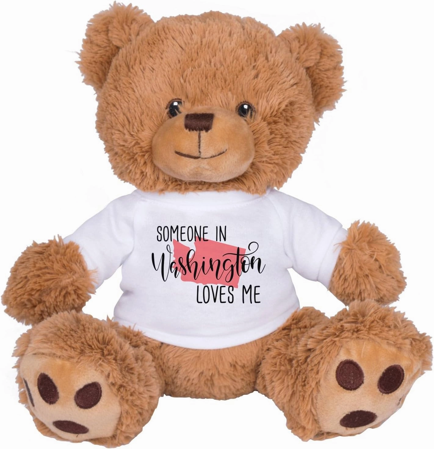 TeesAndTankYou Someone in Washington Loves Me Bear: 8 Inch Brown Teddy Bear Stuffed Animal with White Shirt
