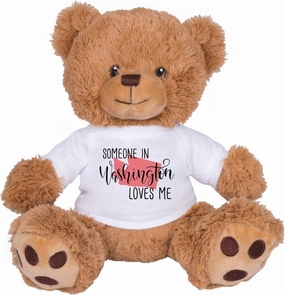 TeesAndTankYou Someone in Washington Loves Me Bear: 8 Inch Brown Teddy Bear Stuffed Animal with White Shirt