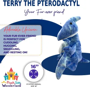 Terry The Pterodactyl Plush Toy - 16-Inch Soft Stuffed Dinosaur - Perfect for Cuddling, Playtime Adventures, and Decor - Great Gift for Kids Aged 3 and Up