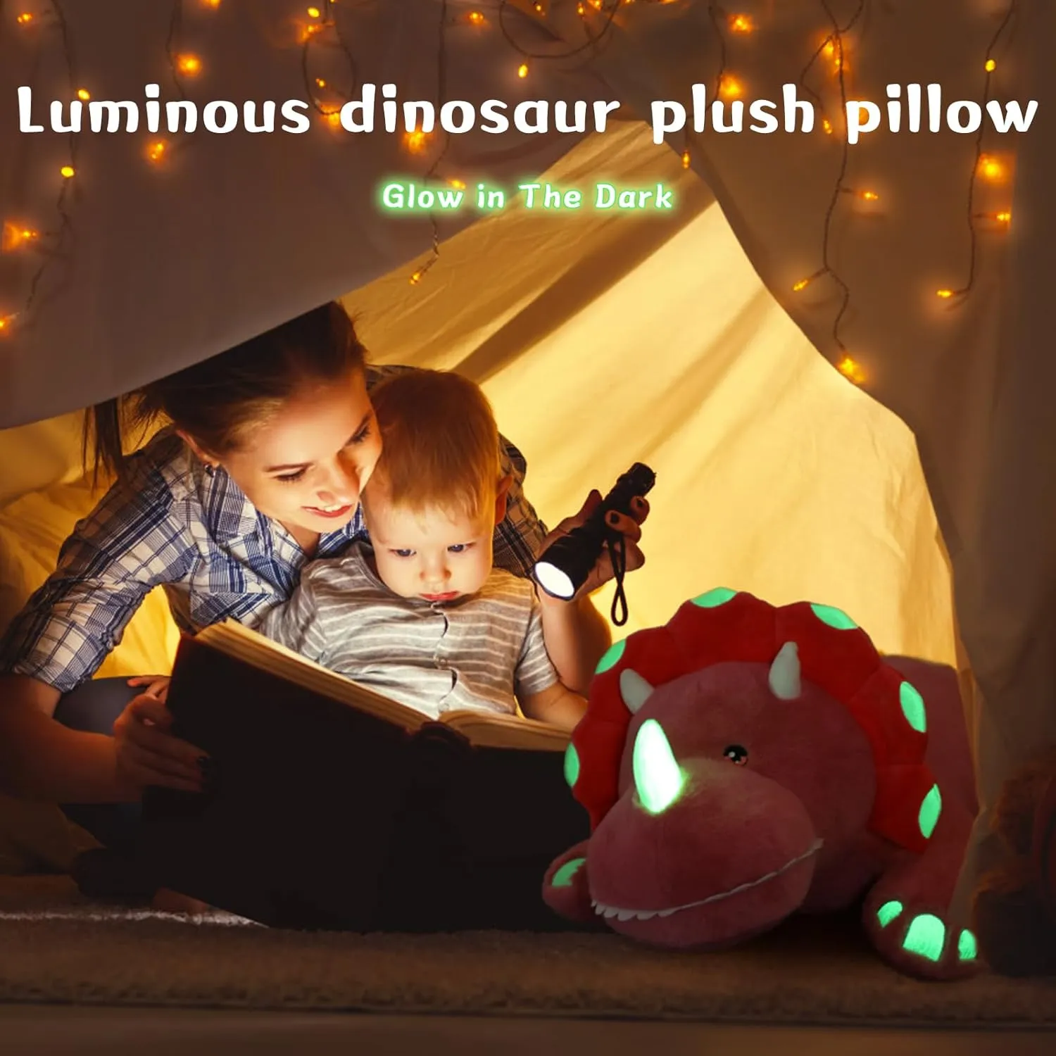 Tezituor 32 inch 5lbs Weighted Dinosaur Stuffed Animals, Large Stuffed Dino Plush with Glow-in-The-Dark, Soft Dino Triceratops Plush Pillow for Boys Girls