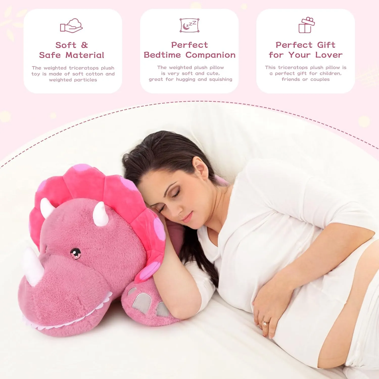 Tezituor 32 inch 5lbs Weighted Dinosaur Stuffed Animals, Large Stuffed Dino Plush with Glow-in-The-Dark, Soft Dino Triceratops Plush Pillow for Boys Girls