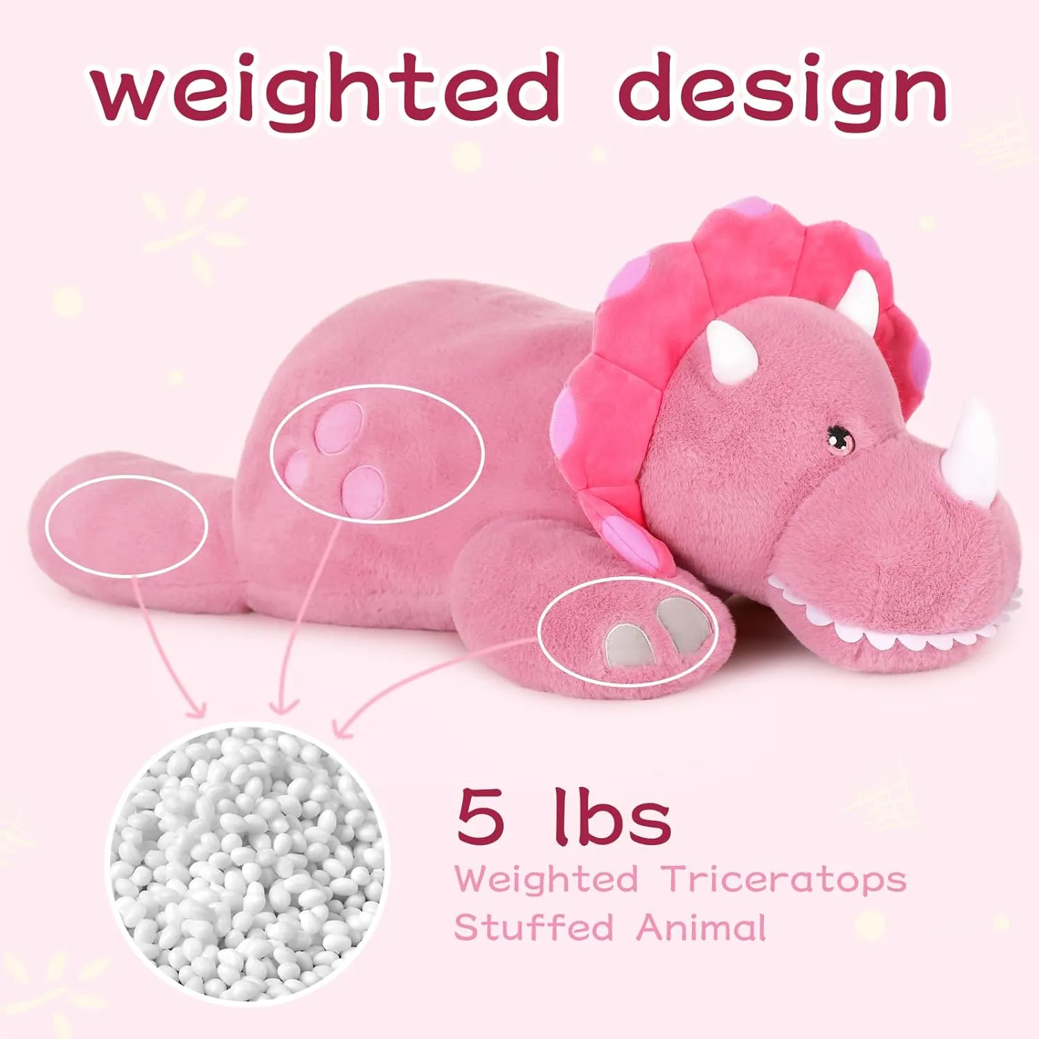 Tezituor 32 inch 5lbs Weighted Dinosaur Stuffed Animals, Large Stuffed Dino Plush with Glow-in-The-Dark, Soft Dino Triceratops Plush Pillow for Boys Girls