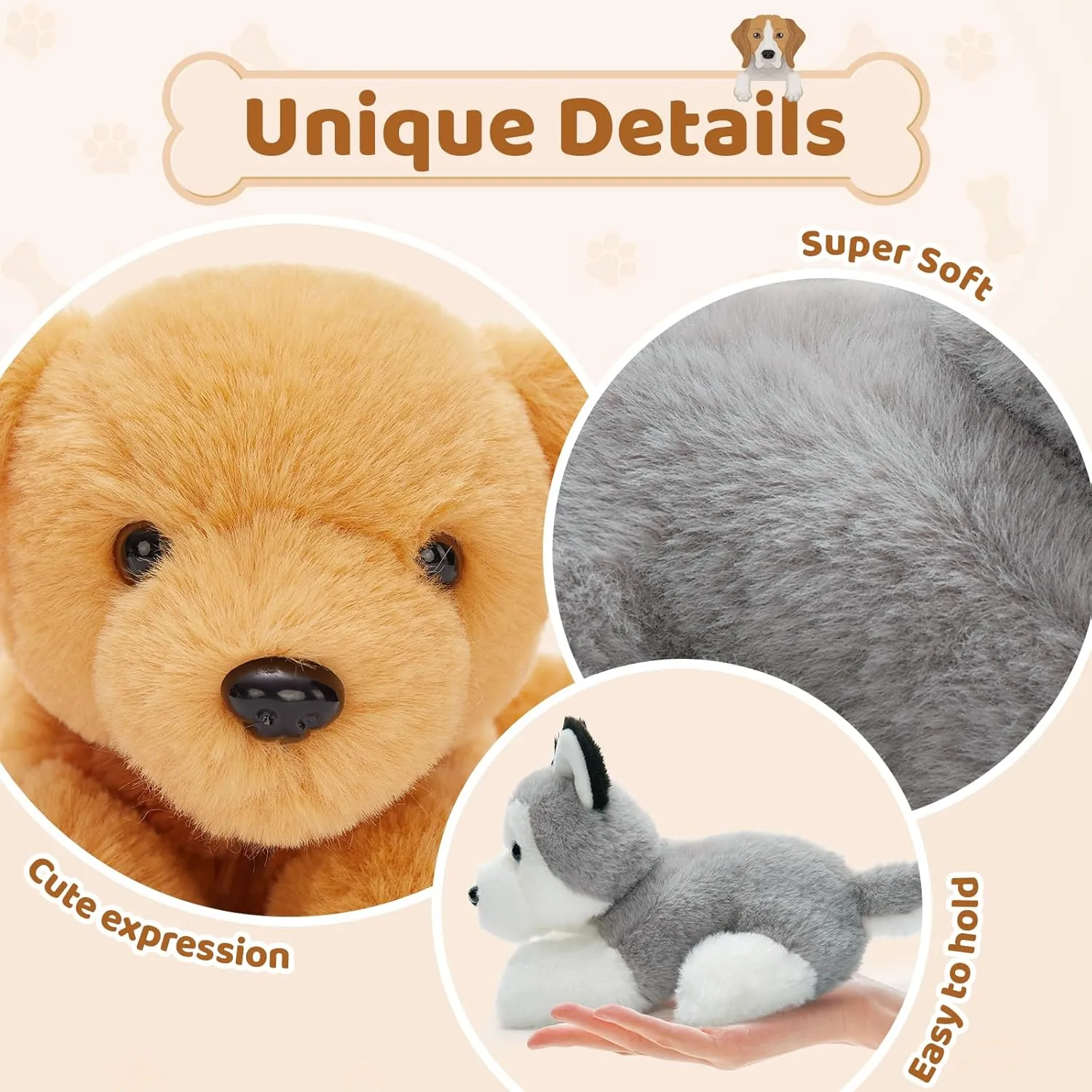 Tezituor 6Pcs Bulk Dog Stuffed Animals, Fluffy Assorted Stuffed Puppy Plush Toys for Kids, 11" Schnauzer,Husky, Bernese, Golden Retriever, Beagle,Spotted Dog Doll Set for Dog Themed Party Favors Gift