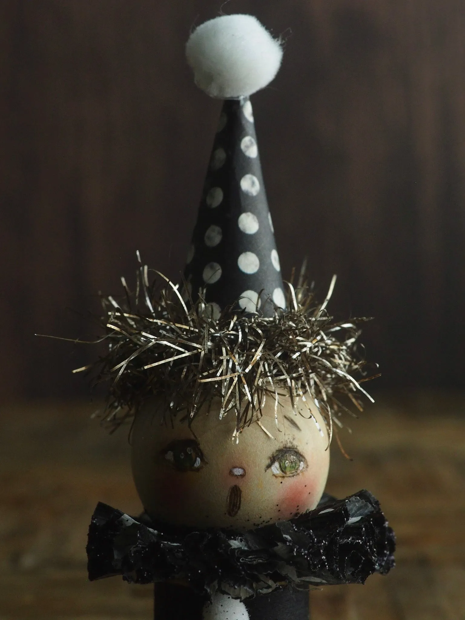 The friendly ghost - Vintage thread spool kokeshi Halloween art doll by Danita