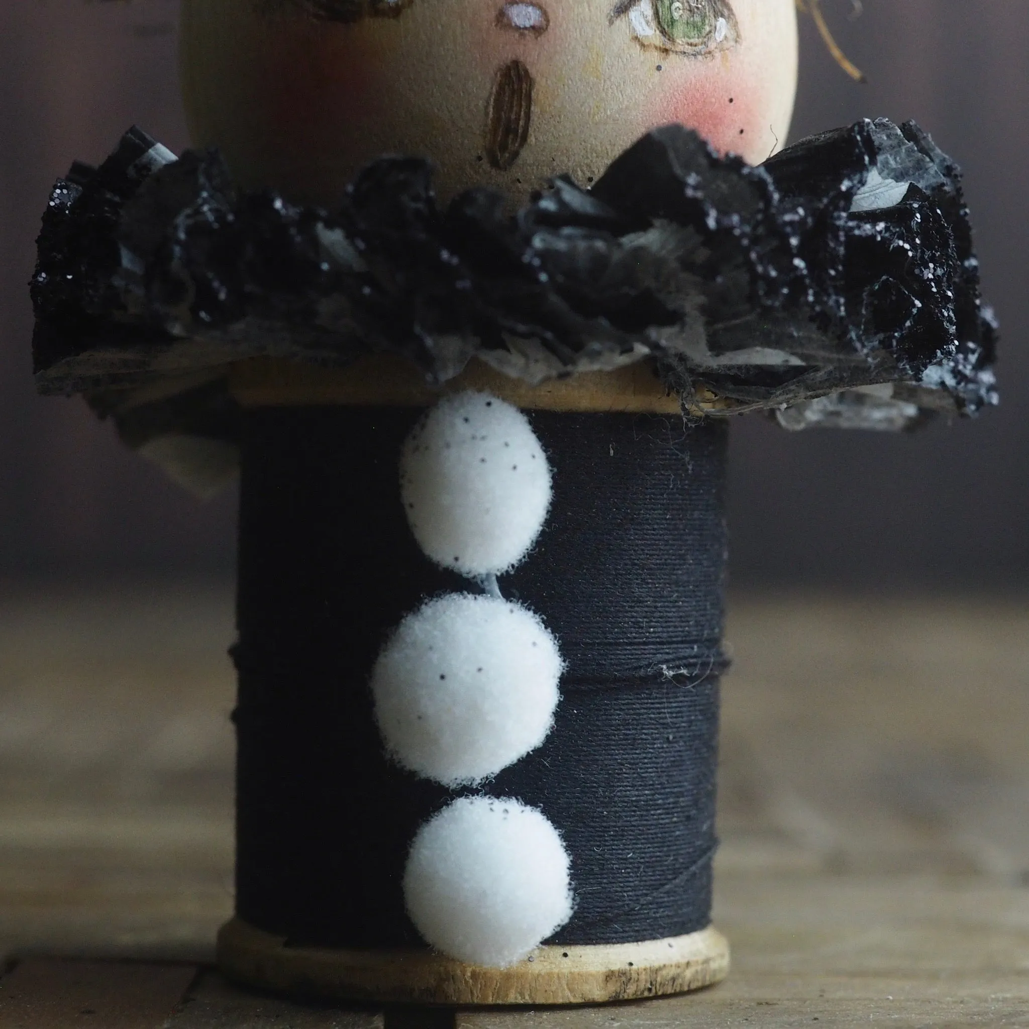 The friendly ghost - Vintage thread spool kokeshi Halloween art doll by Danita