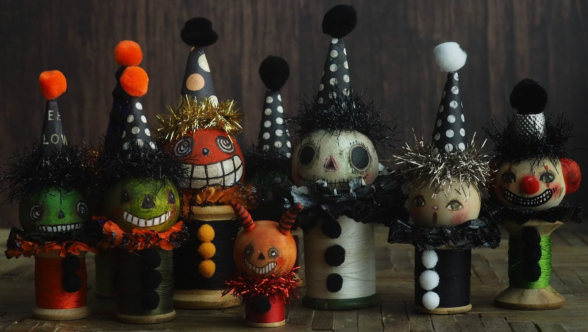 The friendly ghost - Vintage thread spool kokeshi Halloween art doll by Danita