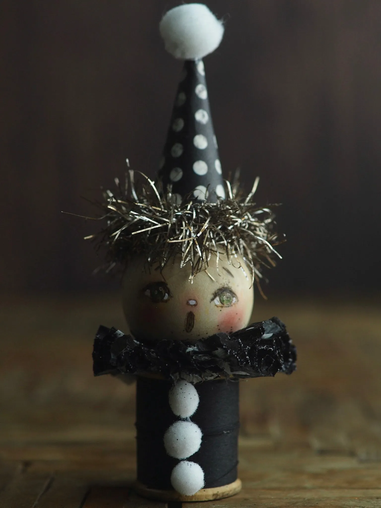 The friendly ghost - Vintage thread spool kokeshi Halloween art doll by Danita