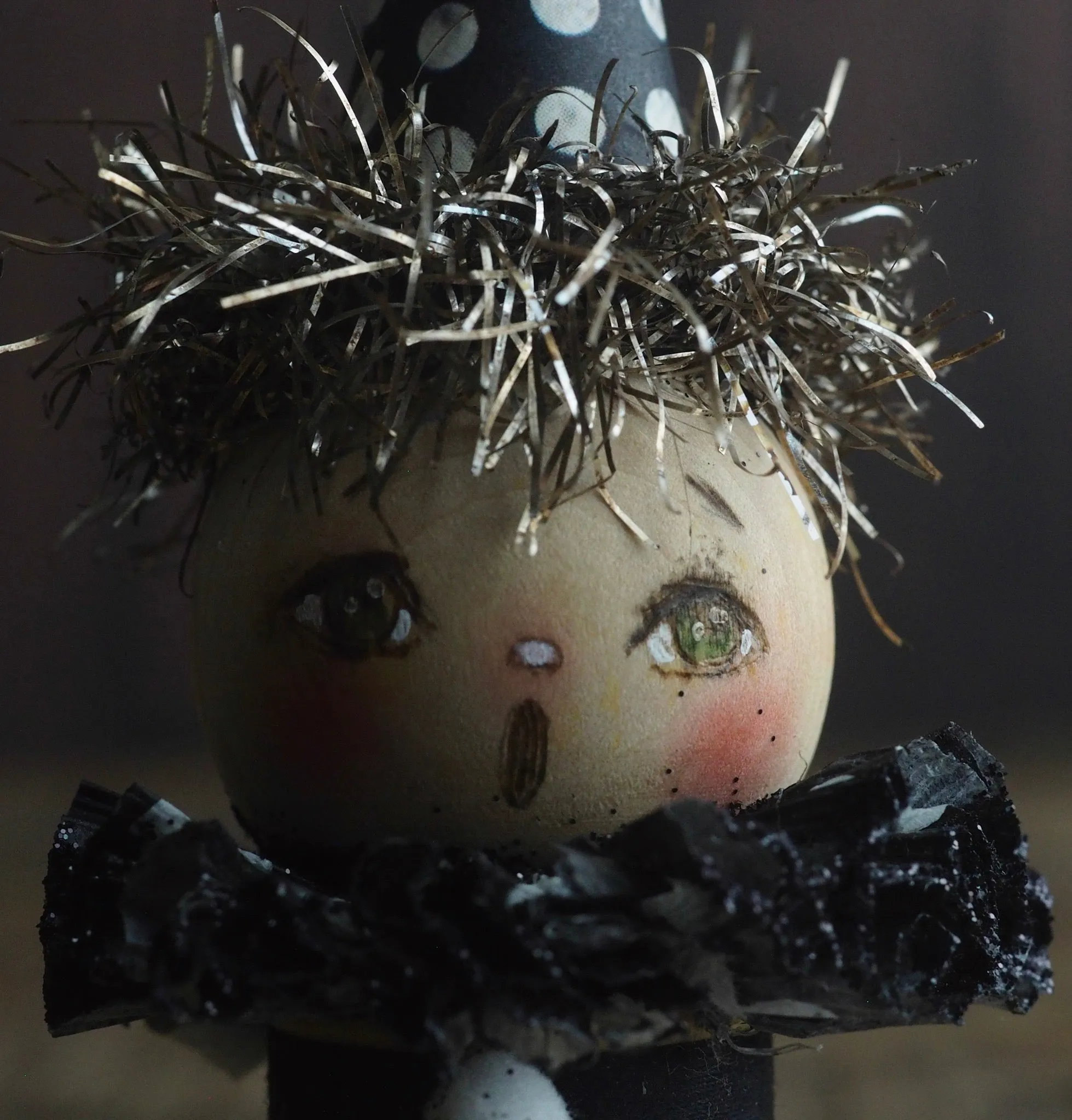 The friendly ghost - Vintage thread spool kokeshi Halloween art doll by Danita