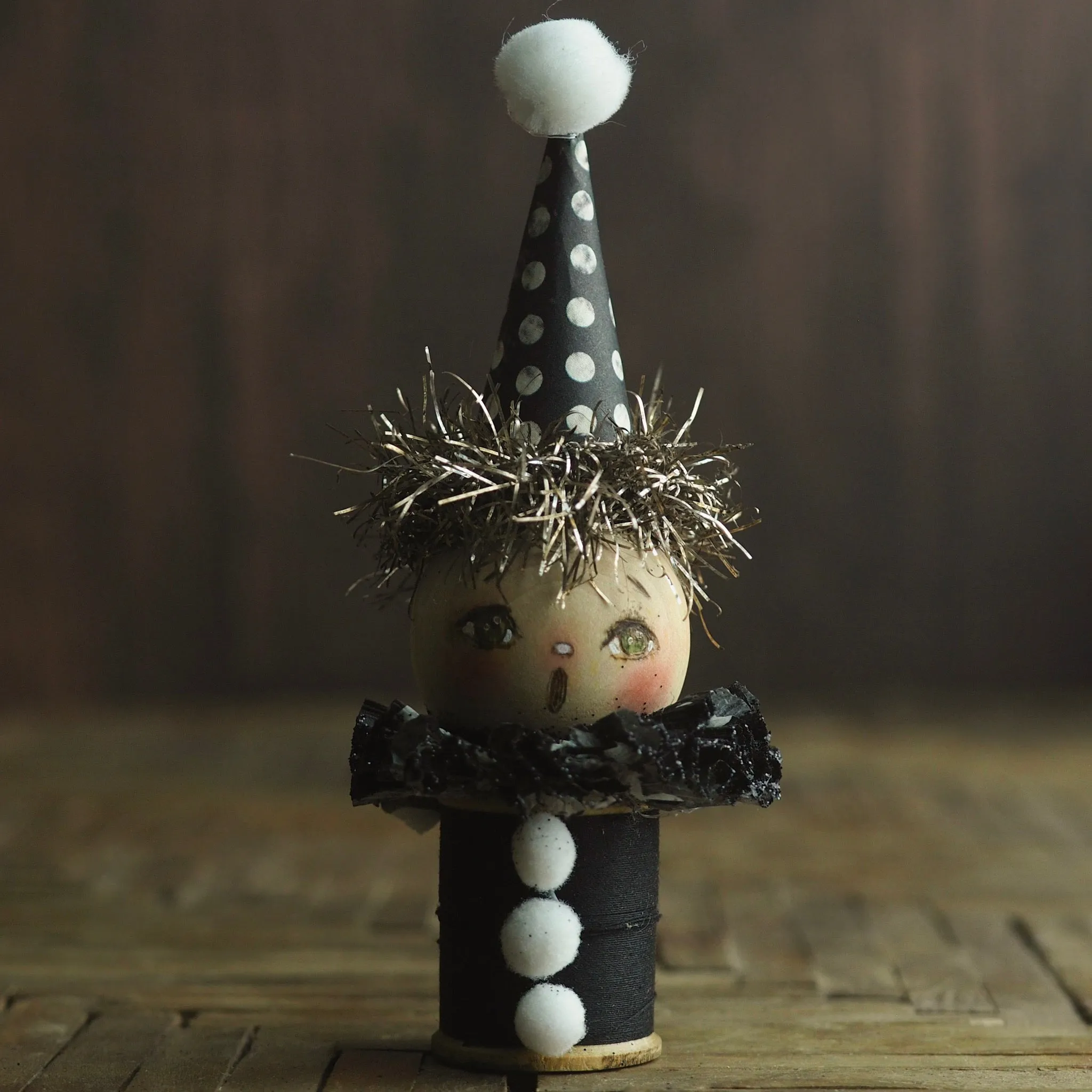 The friendly ghost - Vintage thread spool kokeshi Halloween art doll by Danita
