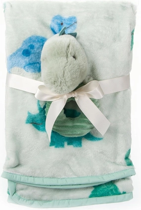 The Petting Zoo Dinosaur Stuffed Animal Plushie Blanket and Rattle, Gifts for Kids, Bumblez Animals, Green Dinosaur Plush Toy, 30 inches