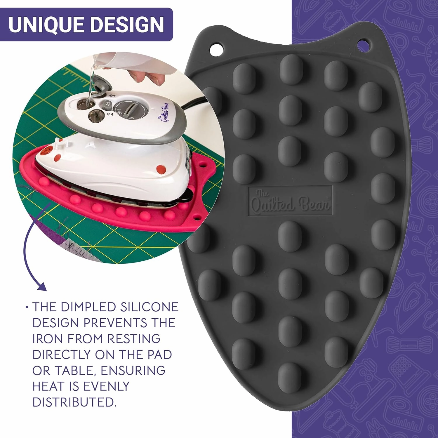 The Quilted Bear Mini Iron, Rest & Ironing Mat - Lightweight Mini Steam Iron with Hard Shell Travel Case, Heat Resistant Silicone Rest & Travel Ironing Mat (Black)