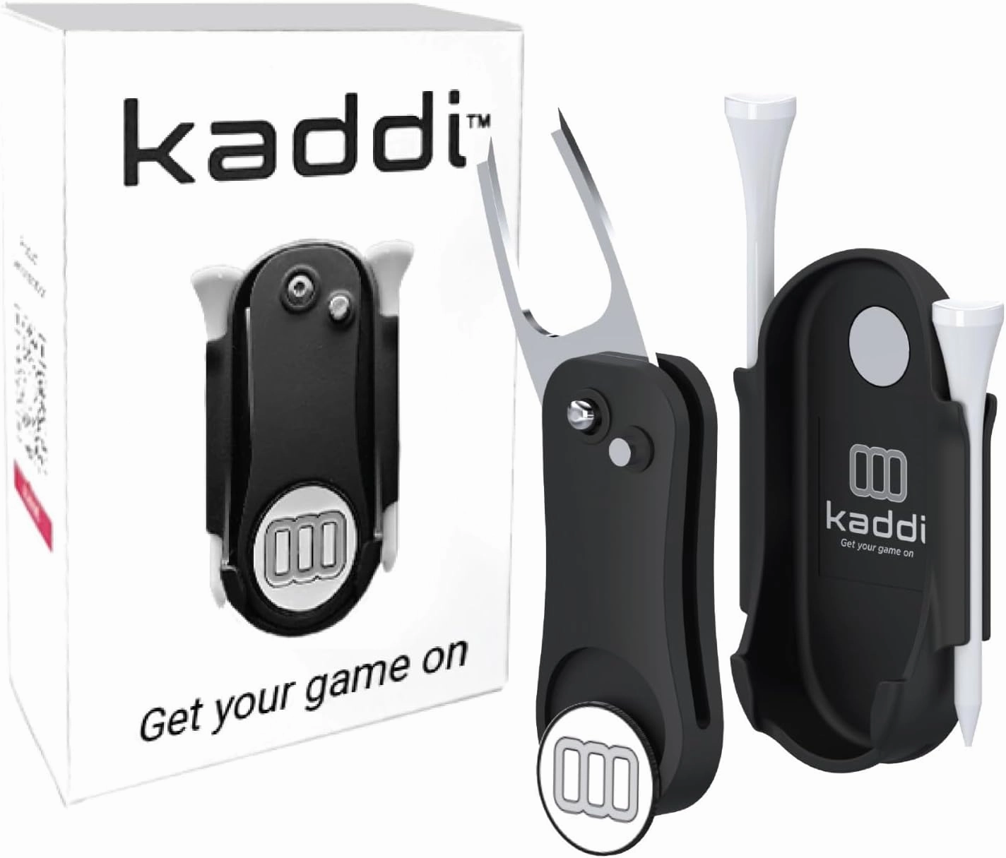 theKADDI Multi-Function Golf Accessories Tool - Magnetic Golf Ball Marker with Upgraded Super Strong N52 RE Magnet, Fast Action Switchblade Divot Repair Tool, Golf Tee Holder & Glove Holder! Patented