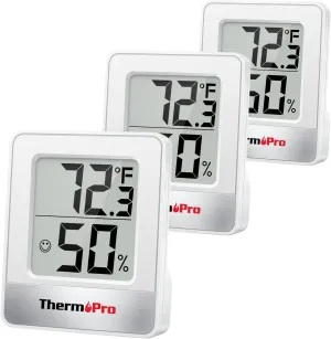 ThermoPro TP49 3 Pieces Digital Hygrometer Indoor Thermometer Humidity Meter Mini Hygrometer with Temperature and Humidity Monitor Outdoor and Room Thermometer