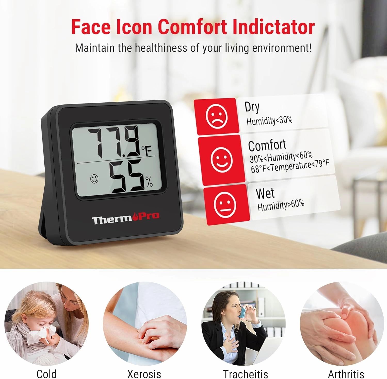 ThermoPro TP157 3 Pack Hygrometer Indoor Thermometer for Home, Room Thermometer Humidity Meter with Accurate Temperature Humidity Sensor for Greenhouse Baby Room Office