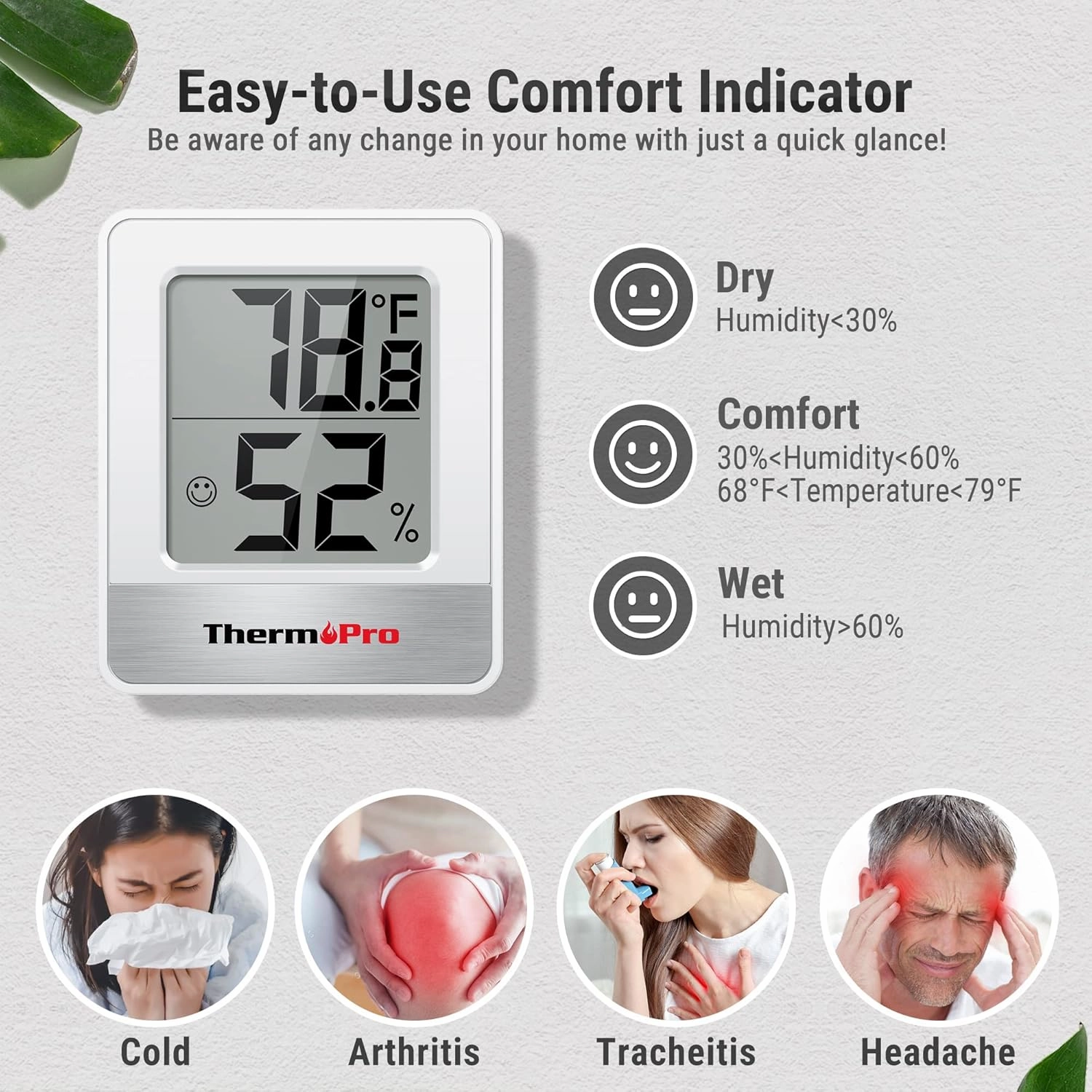 ThermoPro TP49 3 Pieces Digital Hygrometer Indoor Thermometer Humidity Meter Mini Hygrometer with Temperature and Humidity Monitor Outdoor and Room Thermometer