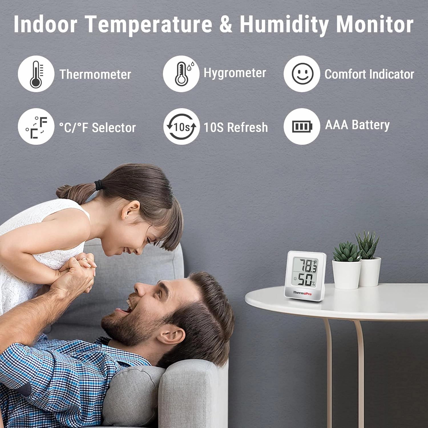 ThermoPro TP49 4 Pieces Digital Hygrometer Indoor Thermometer Humidity Meter Mini Hygrometer Thermometer with Temperature and Humidity Monitor Room Thermometer