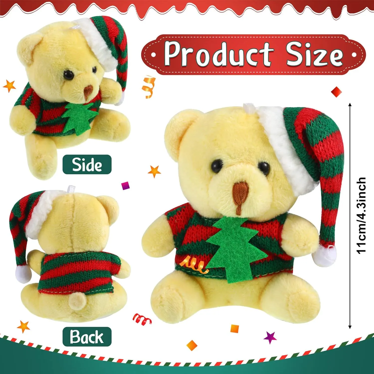 Threan 6 Pieces Christmas Mini Bear Toys 4 Inch Xmas Plush Bear Stuffed Animal Toys Doll Christmas Tree Decorations for Xmas Gift Birthday Wedding Bag Keychain Party Favors Supplies (Adorable Style)