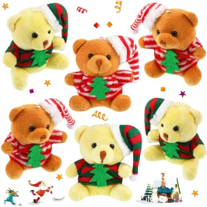Threan 6 Pieces Christmas Mini Bear Toys 4 Inch Xmas Plush Bear Stuffed Animal Toys Doll Christmas Tree Decorations for Xmas Gift Birthday Wedding Bag Keychain Party Favors Supplies (Adorable Style)