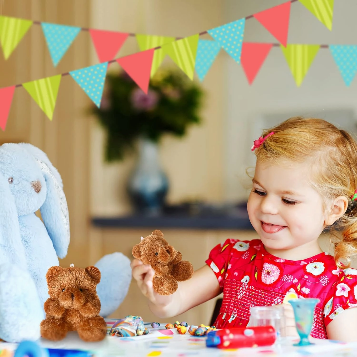 Threan 8 Pcs Mini Plush Bears 4'' Small Bear Bulk Stuffed Animal Toys Tiny Soft Bear Doll Present Stuffers for Keychain Baby Shower Party Favors Supplies(Brown)