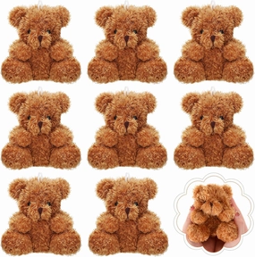 Threan 8 Pcs Mini Plush Bears 4'' Small Bear Bulk Stuffed Animal Toys Tiny Soft Bear Doll Present Stuffers for Keychain Baby Shower Party Favors Supplies(Brown)