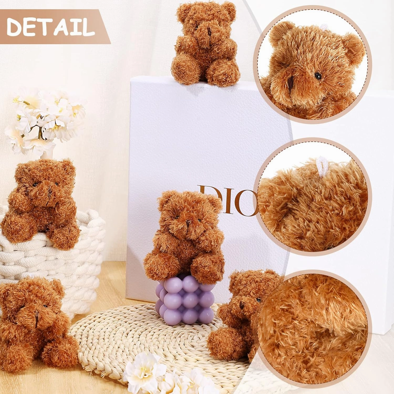 Threan 8 Pcs Mini Plush Bears 4'' Small Bear Bulk Stuffed Animal Toys Tiny Soft Bear Doll Present Stuffers for Keychain Baby Shower Party Favors Supplies(Brown)