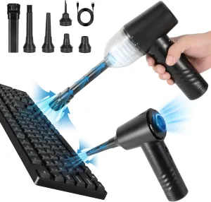TOBTOS 3 in 1 Compressed Air Duster and Vacuum Cleaner, Cordless Keyboard Cleaner, Rechargeable Air Blower for Car, Computer Keyboard, Laptop and Office Dust Cleaning