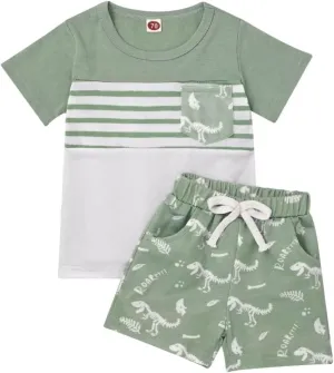 Toddler Baby Boy Clothes Boys Summer Outfits Short Sleeve Dinosaur T-Shirt & Shorts Set 2Pcs