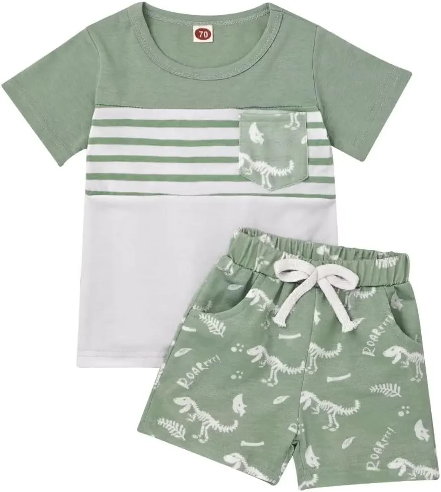 Toddler Baby Boy Clothes Boys Summer Outfits Short Sleeve Dinosaur T-Shirt & Shorts Set 2Pcs