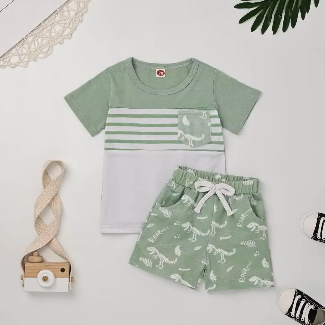 Toddler Baby Boy Clothes Boys Summer Outfits Short Sleeve Dinosaur T-Shirt & Shorts Set 2Pcs