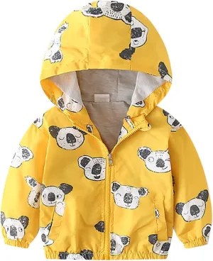 Toddler Baby Boys Cartoon Dinosaur Print Hooded Jacket Long Sleeve Windproof Coats Zip Up Trench Windbreaker Outerwear