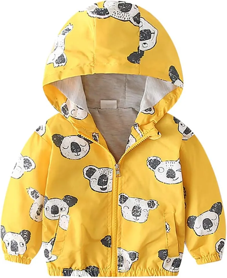 Toddler Baby Boys Cartoon Dinosaur Print Hooded Jacket Long Sleeve Windproof Coats Zip Up Trench Windbreaker Outerwear