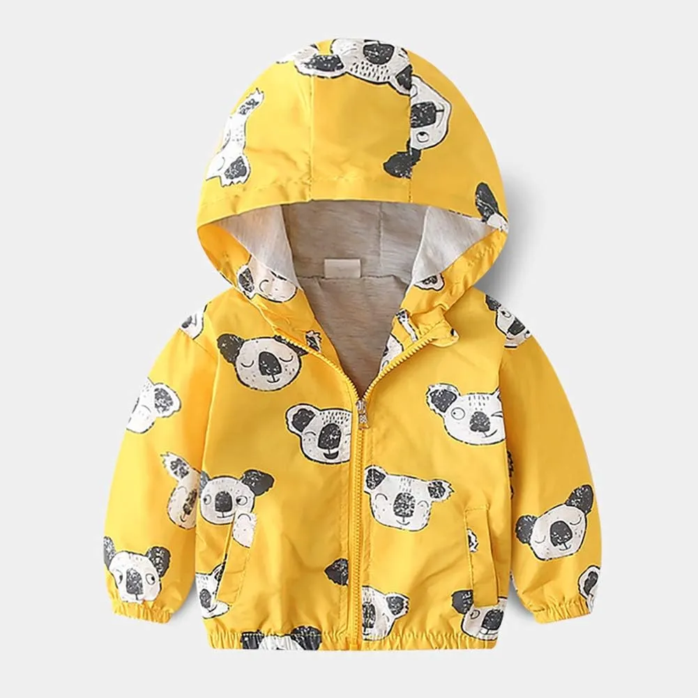 Toddler Baby Boys Cartoon Dinosaur Print Hooded Jacket Long Sleeve Windproof Coats Zip Up Trench Windbreaker Outerwear