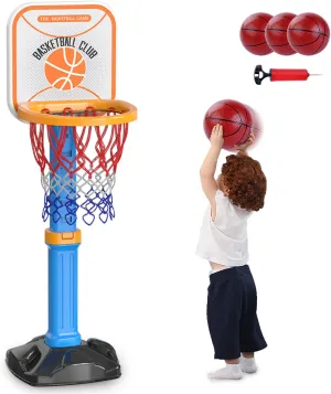 Toddler Basketball Hoop for Kids Height Adjustable Basketball Goal with 4 Balls&Air Pump, Indoor&Outdoor Sport Toys for Backyard Games Outside Swimming Pool for Toddler Boys Girls