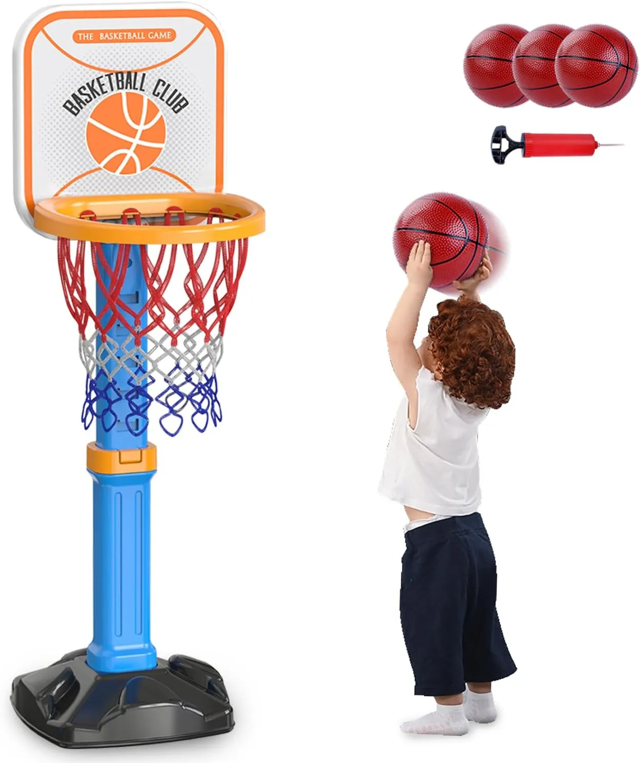 Toddler Basketball Hoop for Kids Height Adjustable Basketball Goal with 4 Balls&Air Pump, Indoor&Outdoor Sport Toys for Backyard Games Outside Swimming Pool for Toddler Boys Girls